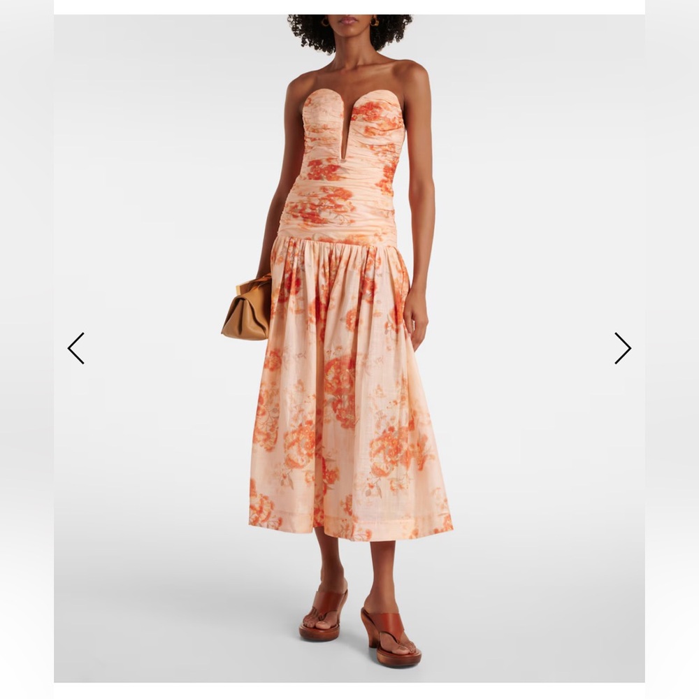 Zimmermann Peach Floral Strapless Midi Dress - Picture 4 of 6